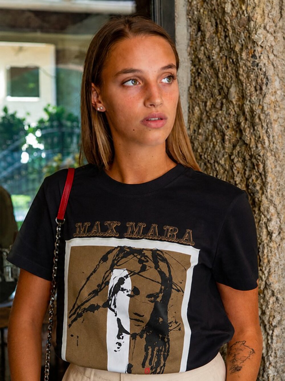 Max Mara Black Gold Graphic Logo T-Shirt Size L Designer Tee